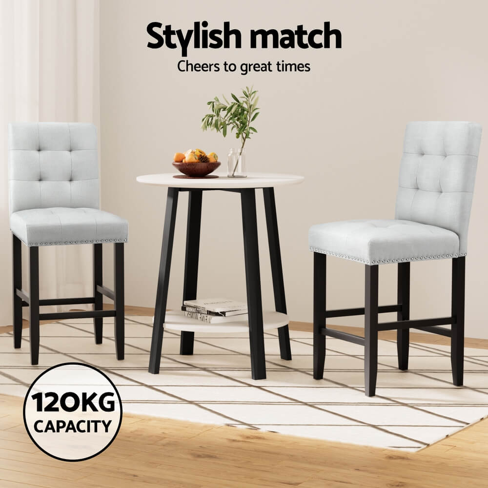 Midtown | Grey Fabric Brown PU Leather Counter Wooden Bar Stools | Set Of 2 | Grey