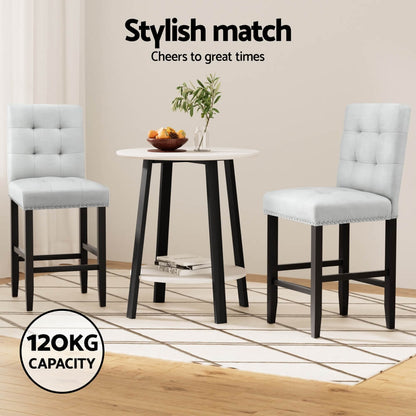 Midtown | Grey Fabric Brown PU Leather Counter Wooden Bar Stools | Set Of 2 | Grey