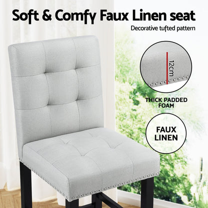 Midtown | Grey Fabric Brown PU Leather Counter Wooden Bar Stools | Set Of 2 | Grey