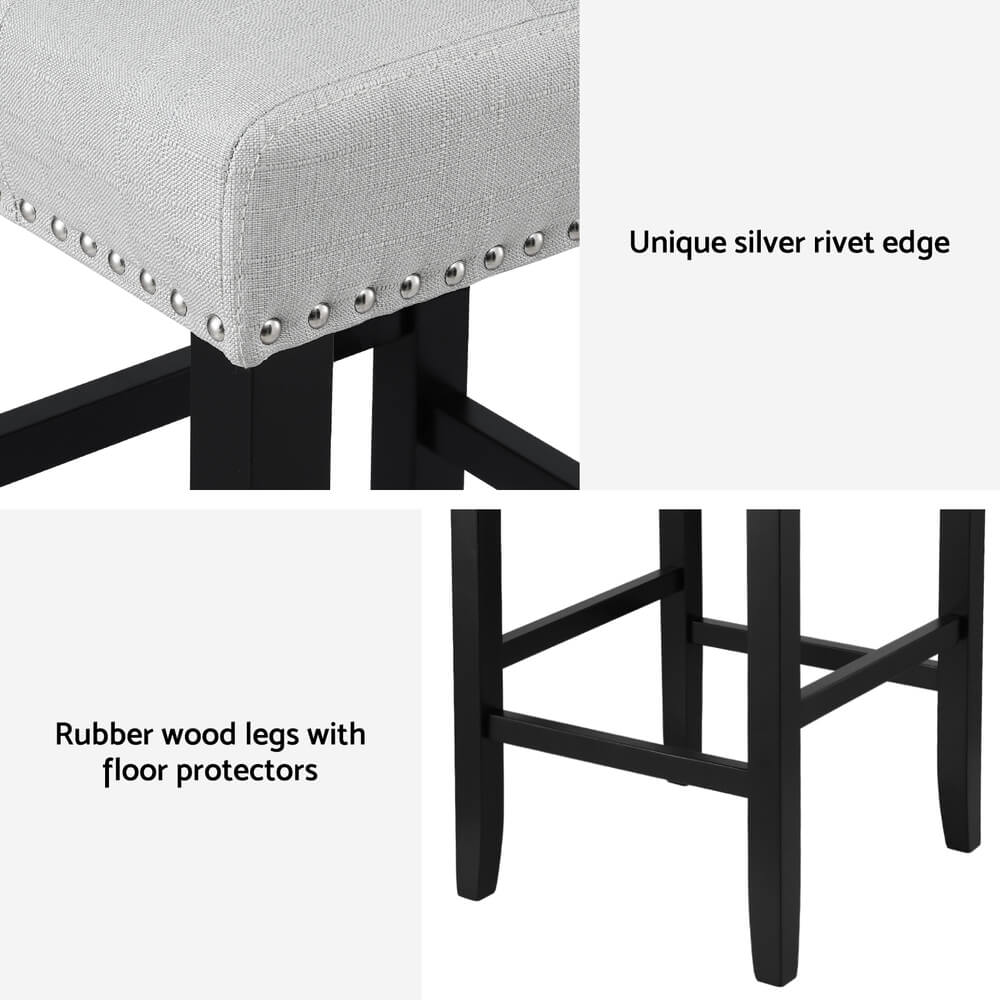 Midtown | Grey Fabric Brown PU Leather Counter Wooden Bar Stools | Set Of 2 | Grey