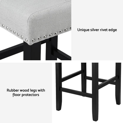 Midtown | Grey Fabric Brown PU Leather Counter Wooden Bar Stools | Set Of 2 | Grey