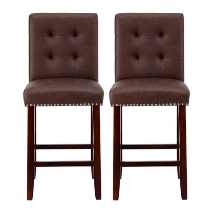 Midtown | Grey Fabric Brown PU Leather Counter Wooden Bar Stools | Set Of 2 | Brown