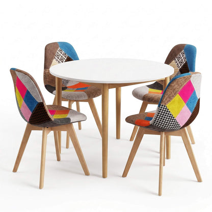 Minerva Cobberas | Multi Colour Fabric Modern White Wooden Round Dining Table Set | White