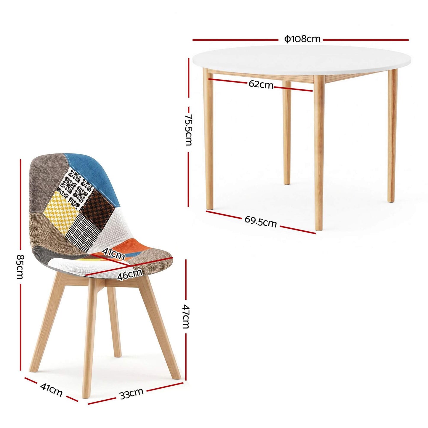Minerva Cobberas | Multi Colour Fabric Modern White Wooden Round Dining Table Set | White