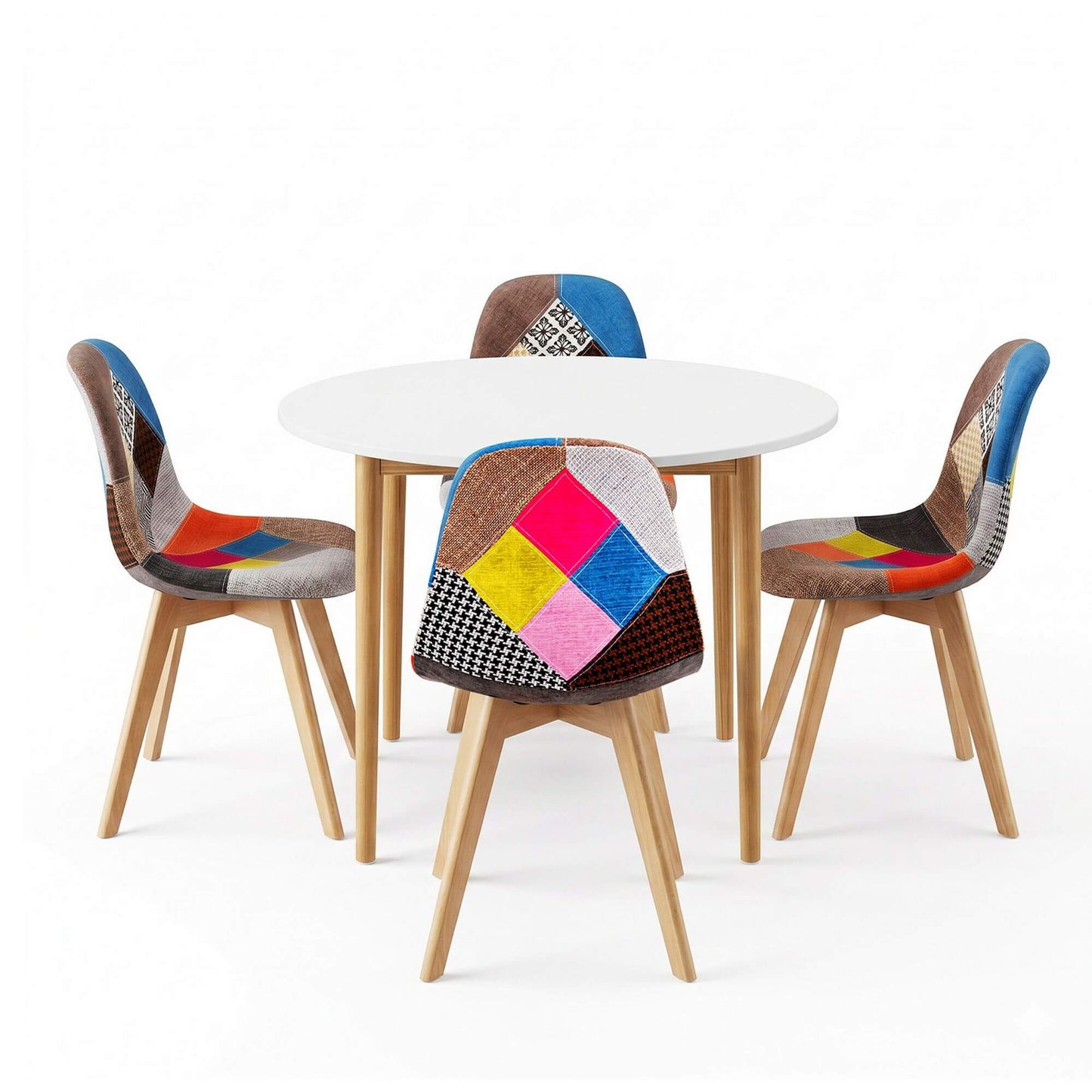 Minerva Cobberas | Multi Colour Fabric Modern White Wooden Round Dining Table Set | White
