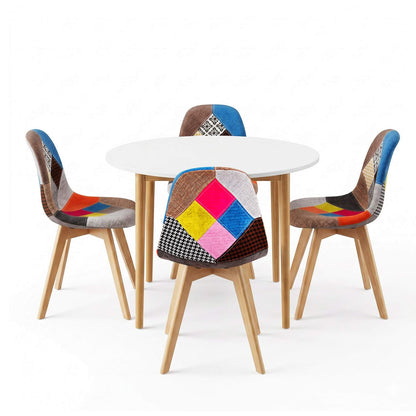 Minerva Cobberas | Multi Colour Fabric Modern White Wooden Round Dining Table Set | White