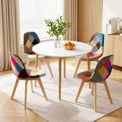 Minerva Cobberas | Multi Colour Fabric Modern White Wooden Round Dining Table Set | White
