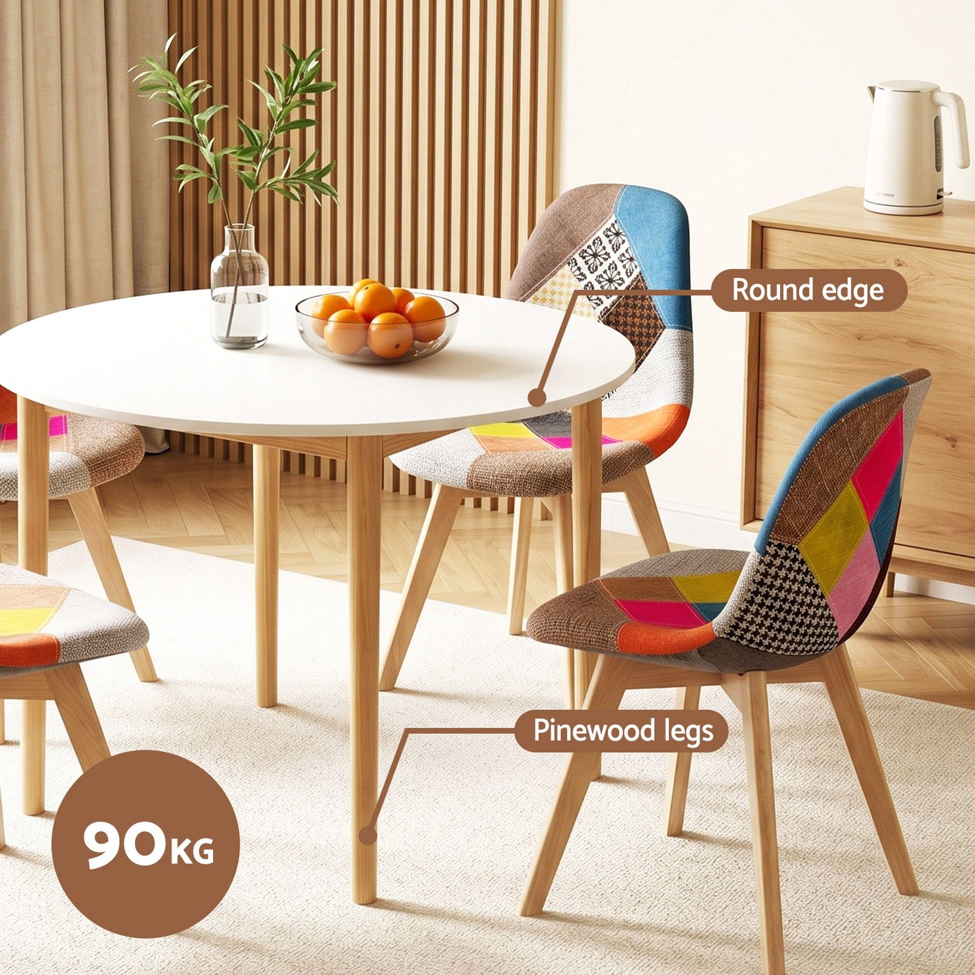 Minerva Cobberas | Multi Colour Fabric Modern White Wooden Round Dining Table Set | White