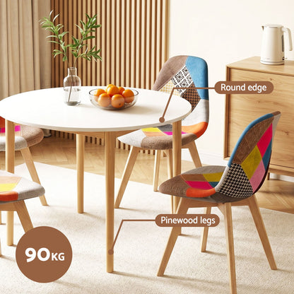 Minerva Cobberas | Multi Colour Fabric Modern White Wooden Round Dining Table Set | White