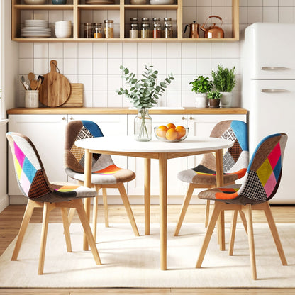 Minerva Cobberas | Multi Colour Fabric Modern White Wooden Round Dining Table Set | White