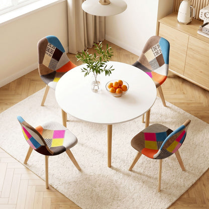 Minerva Cobberas | Multi Colour Fabric Modern White Wooden Round Dining Table Set | White
