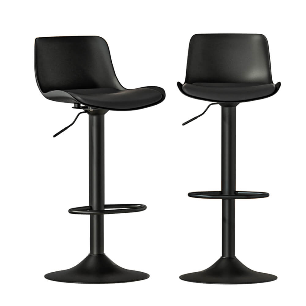 Minerva | Modern White Black Plastic PU Leather Bar Stools | Set Of 2 | Black