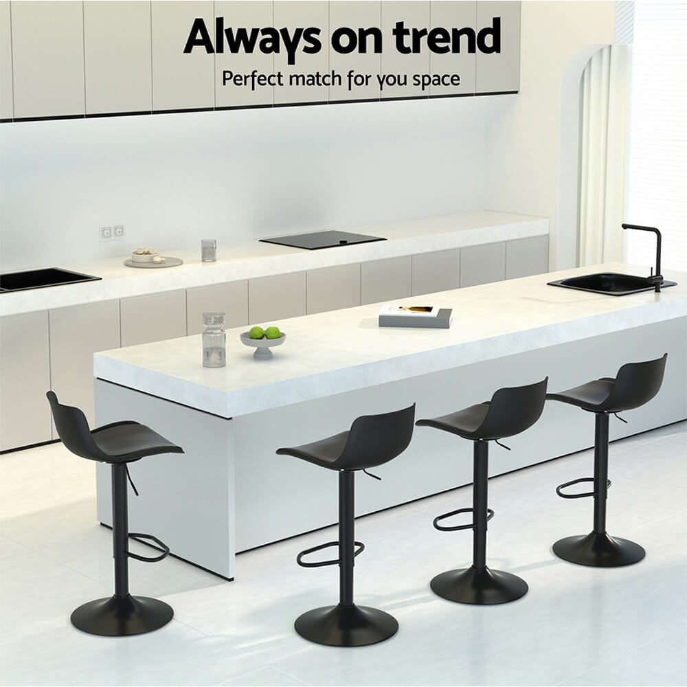 Minerva | Modern White Black Plastic PU Leather Bar Stools | Set Of 2 | Black