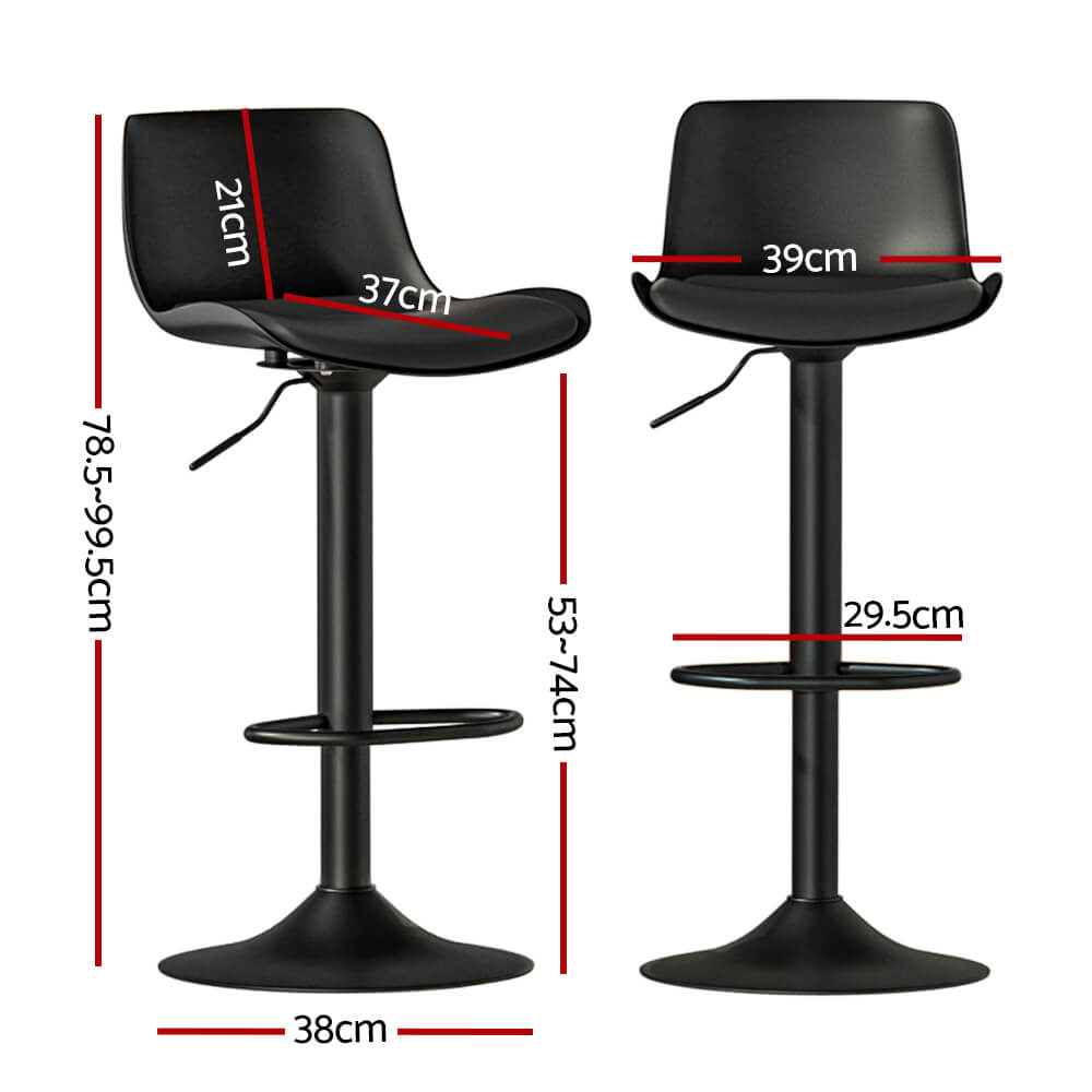 Minerva | Modern White Black Plastic PU Leather Bar Stools | Set Of 2 | Black