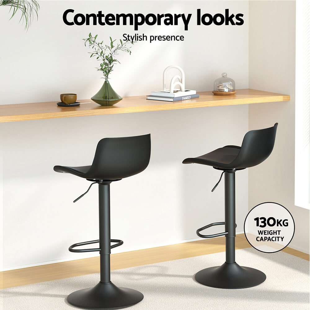 Minerva | Modern White Black Plastic PU Leather Bar Stools | Set Of 2 | Black