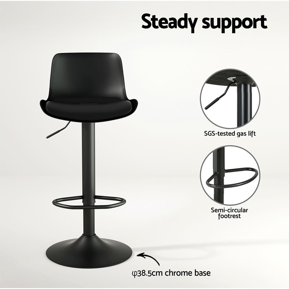 Minerva | Modern White Black Plastic PU Leather Bar Stools | Set Of 2 | Black
