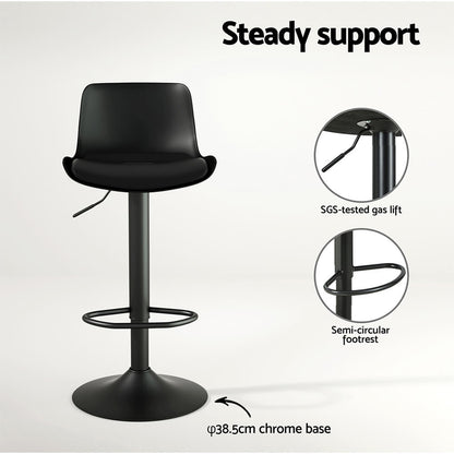 Minerva | Modern White Black Plastic PU Leather Bar Stools | Set Of 2 | Black