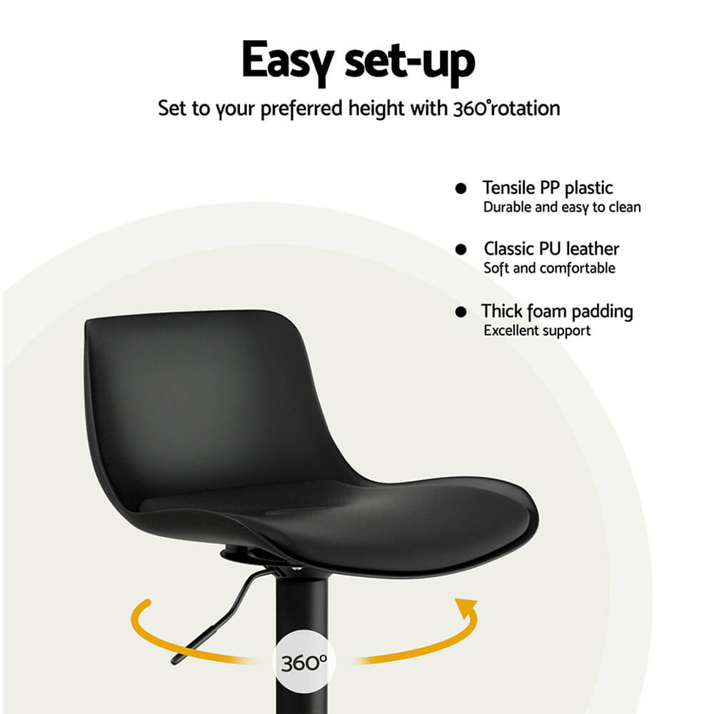 Minerva | Modern White Black Plastic PU Leather Bar Stools | Set Of 2 | Black