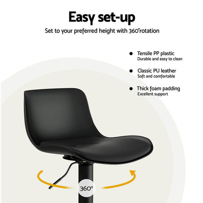Minerva | Modern White Black Plastic PU Leather Bar Stools | Set Of 2 | Black