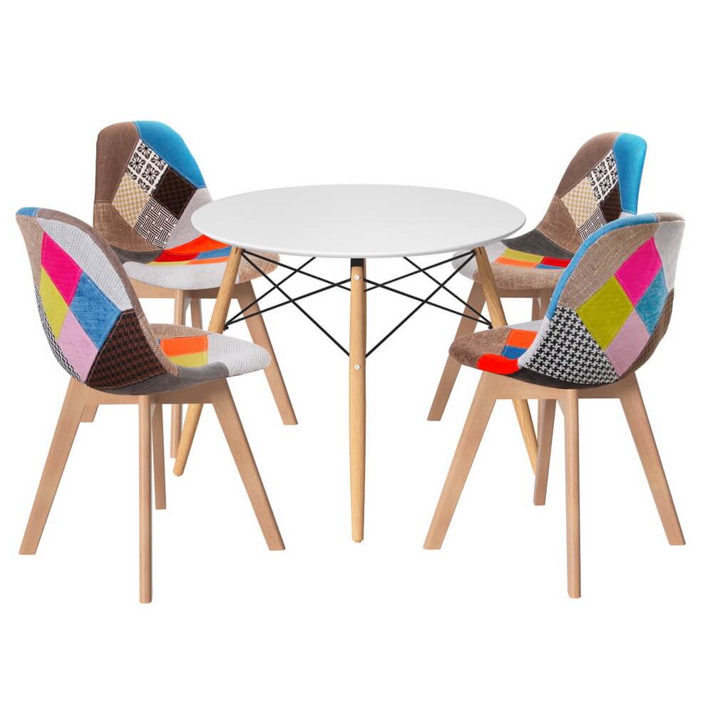 Minerva | Modern Multi Colour White 4 Seater Round Dining Table Set | White