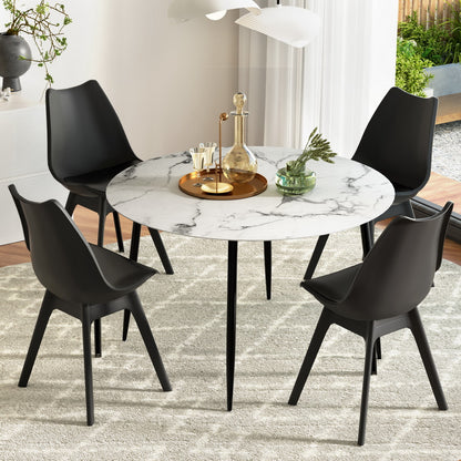 Minerva Waldorf | Modern Metal Black PU Leather Marble Finish 4 Seater Dining Table Set | Black