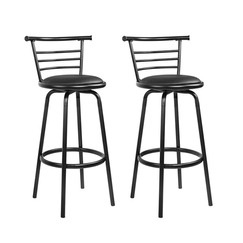 Monarto | Modern Black Metal PU Leather Bar Stools | Set of 2 | Black