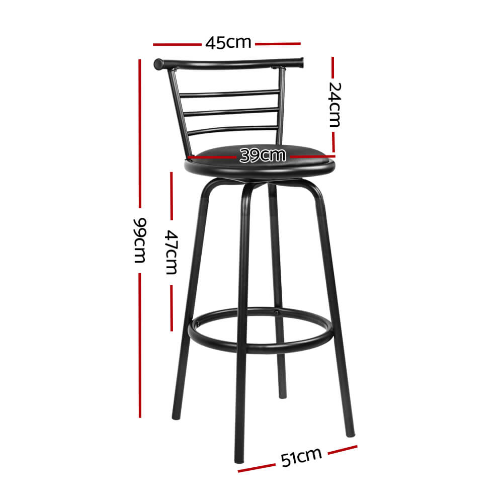 Monarto | Modern Black Metal PU Leather Bar Stools | Set of 2 | Black