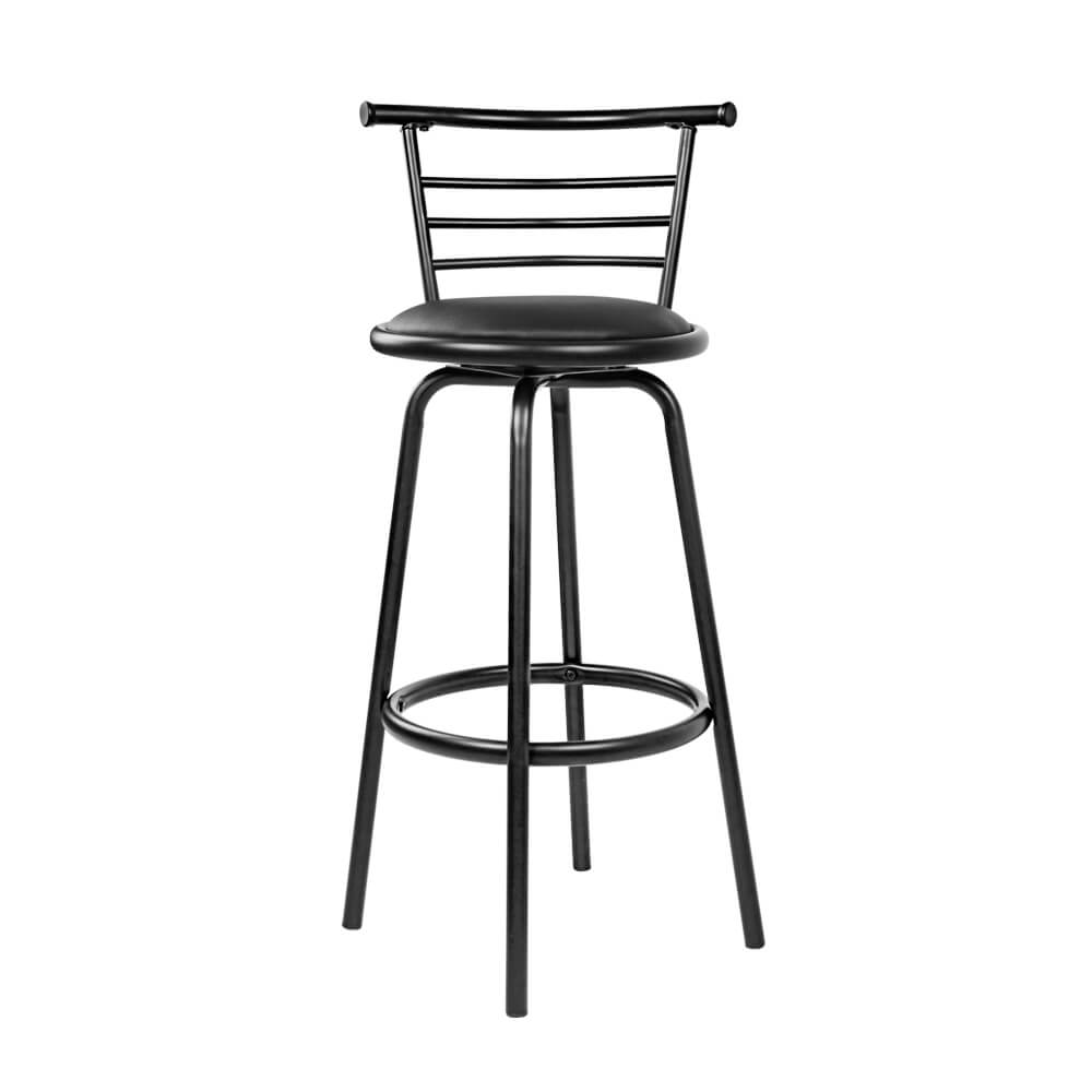Monarto | Modern Black Metal PU Leather Bar Stools | Set of 2 | Black