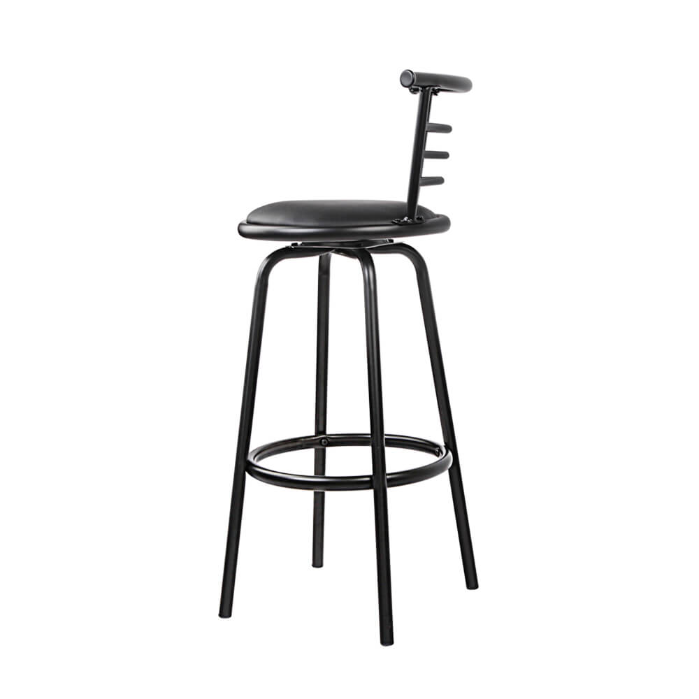 Monarto | Modern Black Metal PU Leather Bar Stools | Set of 2 | Black