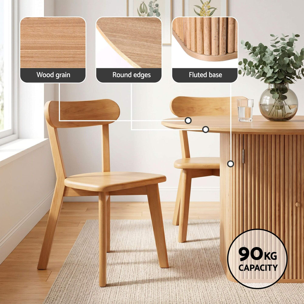 Montague Chadwick | Country Coastal Natural Wooden Round Dining Table Set Of 4 | Natural