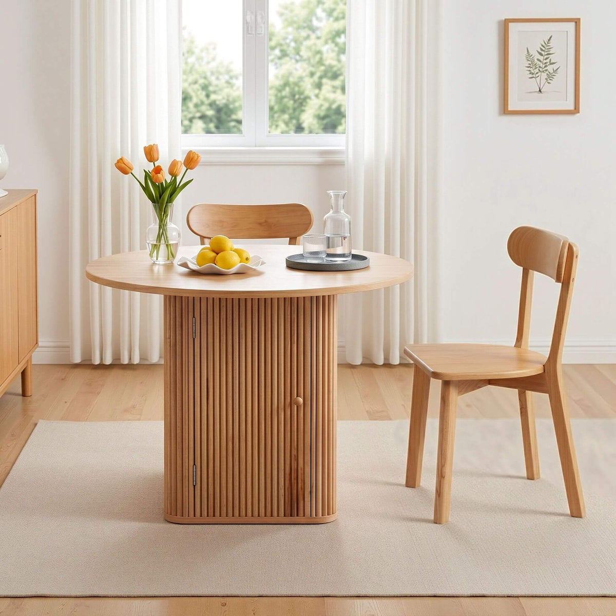 Montague Chadwick | Country Coastal Natural Wooden Round Dining Table Set Of 4 | Natural
