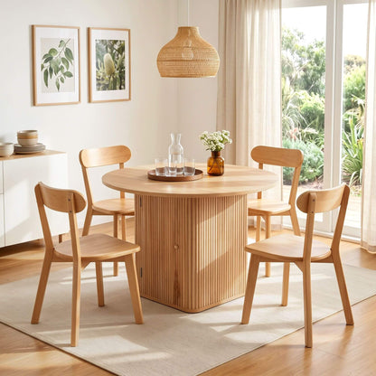 Montague Chadwick | Country Coastal Natural Wooden Round Dining Table Set Of 4 | Natural