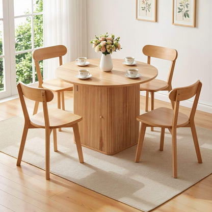 Montague Chadwick | Country Coastal Natural Wooden Round Dining Table Set Of 4 | Natural
