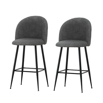 Montague | Modern Charcoal Boucle Fabric Bar Stools | Set Of 2 | Charcoal