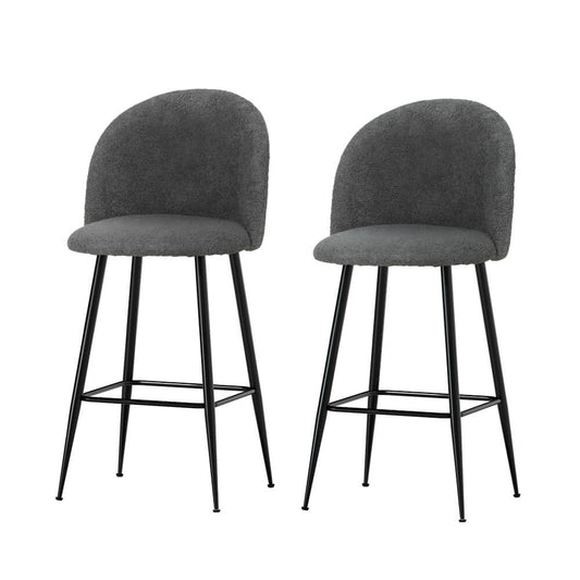 Montague | Modern Charcoal Boucle Fabric Bar Stools | Set Of 2 | Charcoal