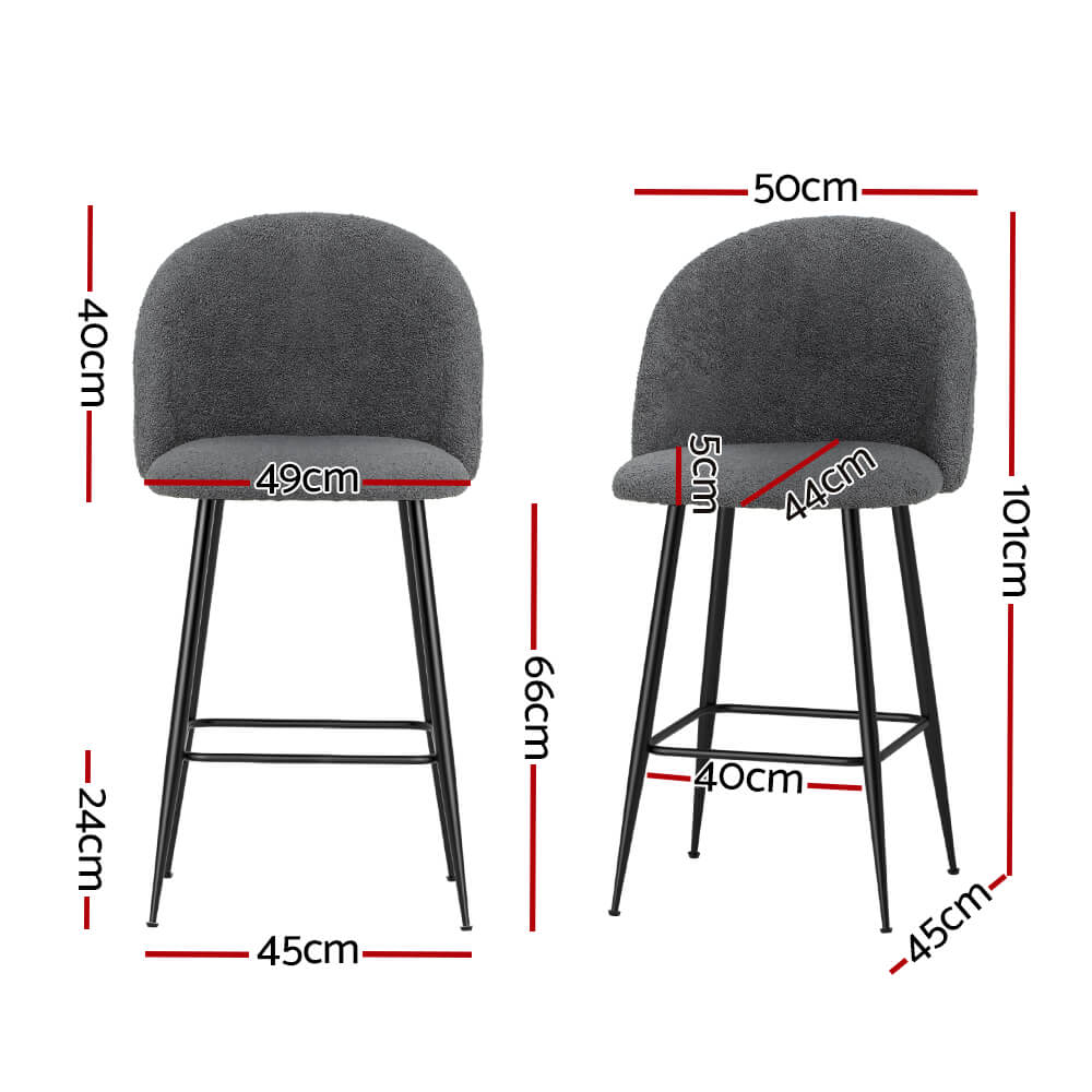 Montague | Modern Charcoal Boucle Fabric Bar Stools | Set Of 2 | Charcoal