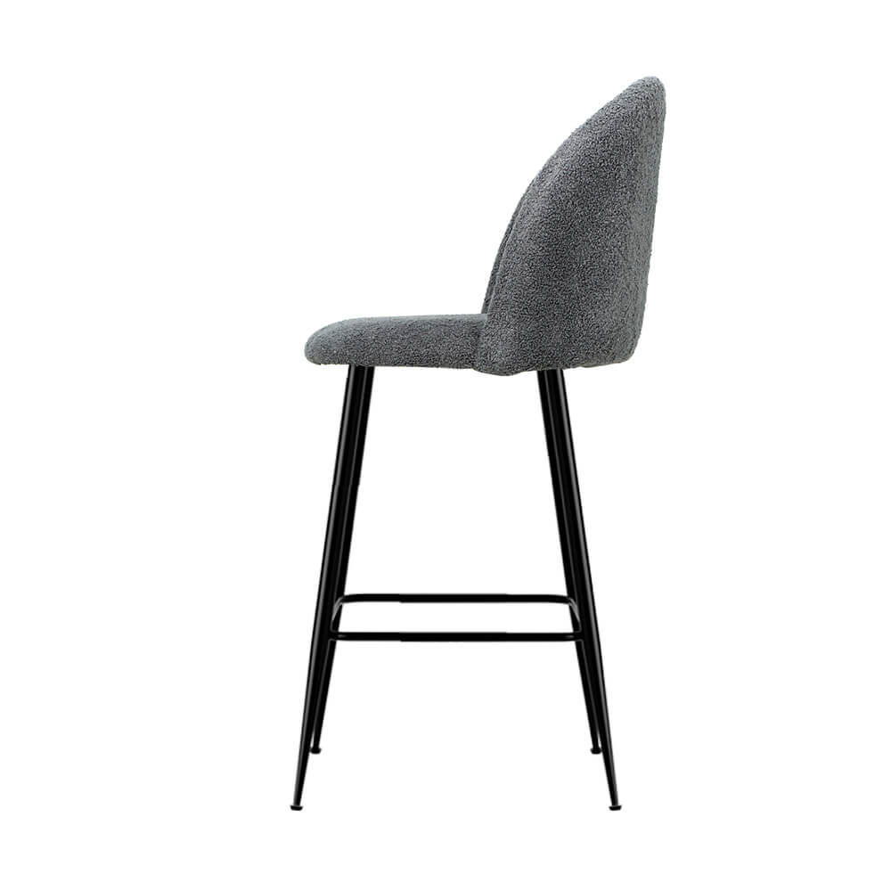 Montague | Modern Charcoal Boucle Fabric Bar Stools | Set Of 2 | Charcoal