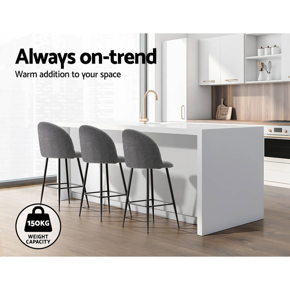 Montague | Modern Charcoal Boucle Fabric Bar Stools | Set Of 2 | Charcoal