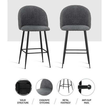 Montague | Modern Charcoal Boucle Fabric Bar Stools | Set Of 2 | Charcoal