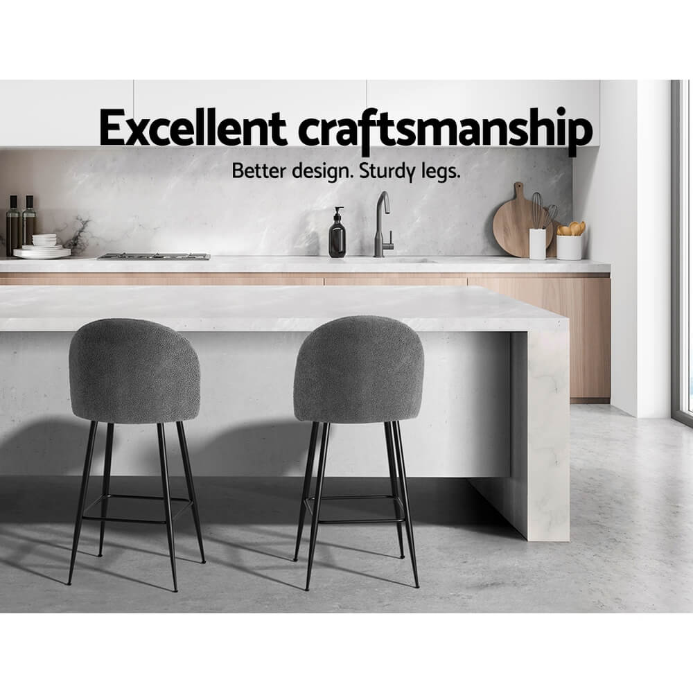 Montague | Modern Charcoal Boucle Fabric Bar Stools | Set Of 2 | Charcoal