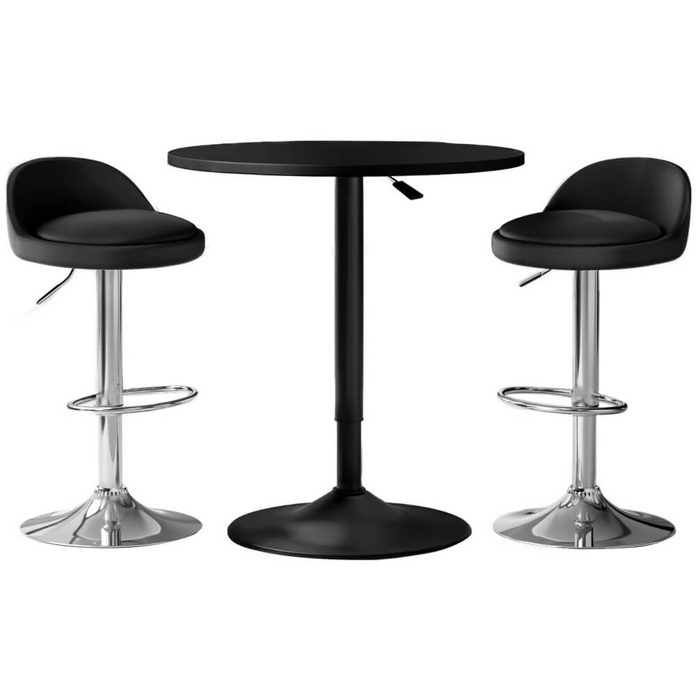 Montego Giles | PU Leather Height Adjustable Contemporary Wooden Bar Stool Set | Black