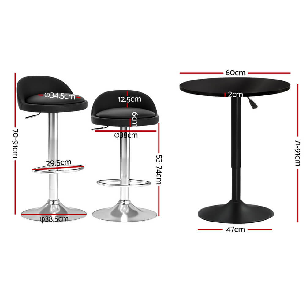 Montego Giles | PU Leather Height Adjustable Contemporary Wooden Bar Stool Set | Black