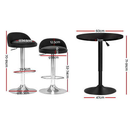 Montego Giles | PU Leather Height Adjustable Contemporary Wooden Bar Stool Set | Black
