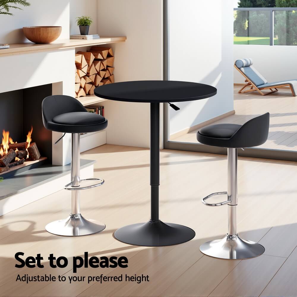 Montego Giles | PU Leather Height Adjustable Contemporary Wooden Bar Stool Set | Black