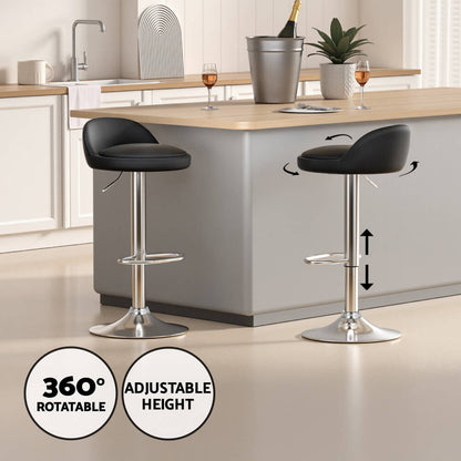 Montego Giles | PU Leather Height Adjustable Contemporary Wooden Bar Stool Set | Black