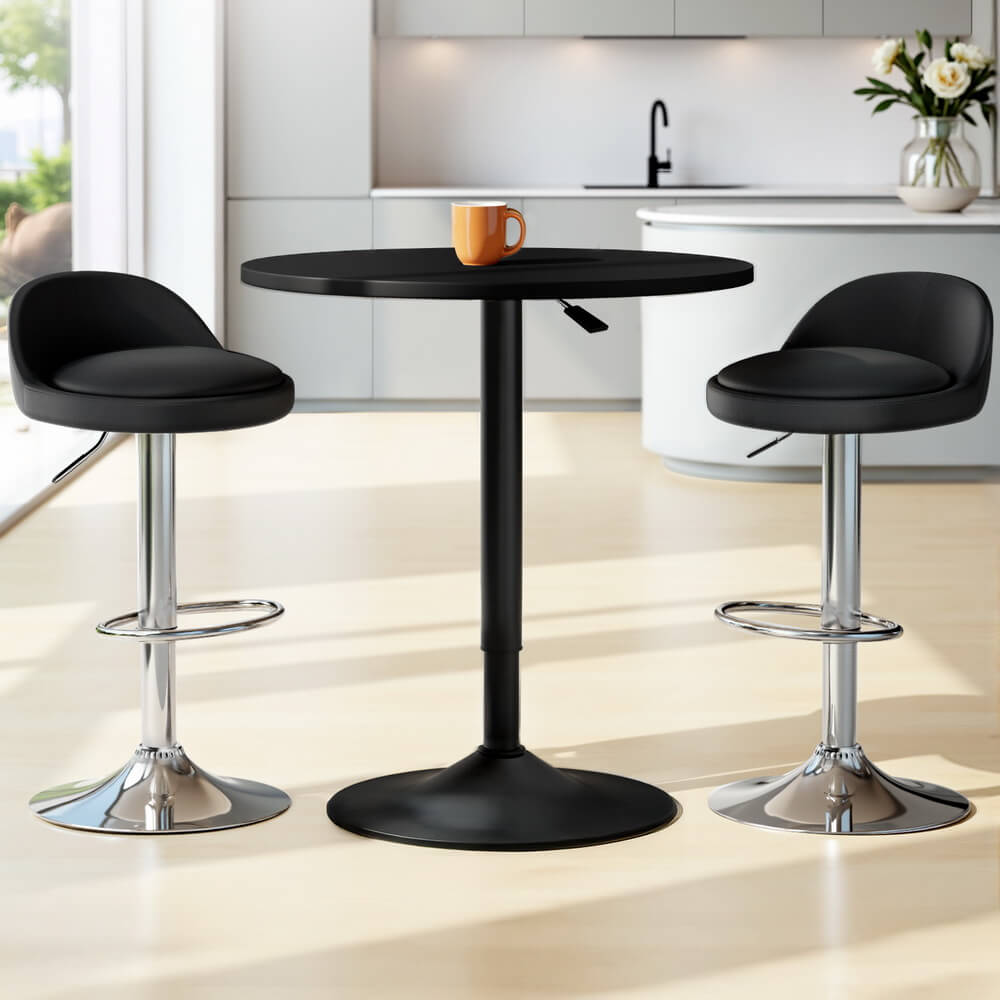 Montego Giles | PU Leather Height Adjustable Contemporary Wooden Bar Stool Set | Black