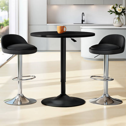 Montego Giles | PU Leather Height Adjustable Contemporary Wooden Bar Stool Set | Black