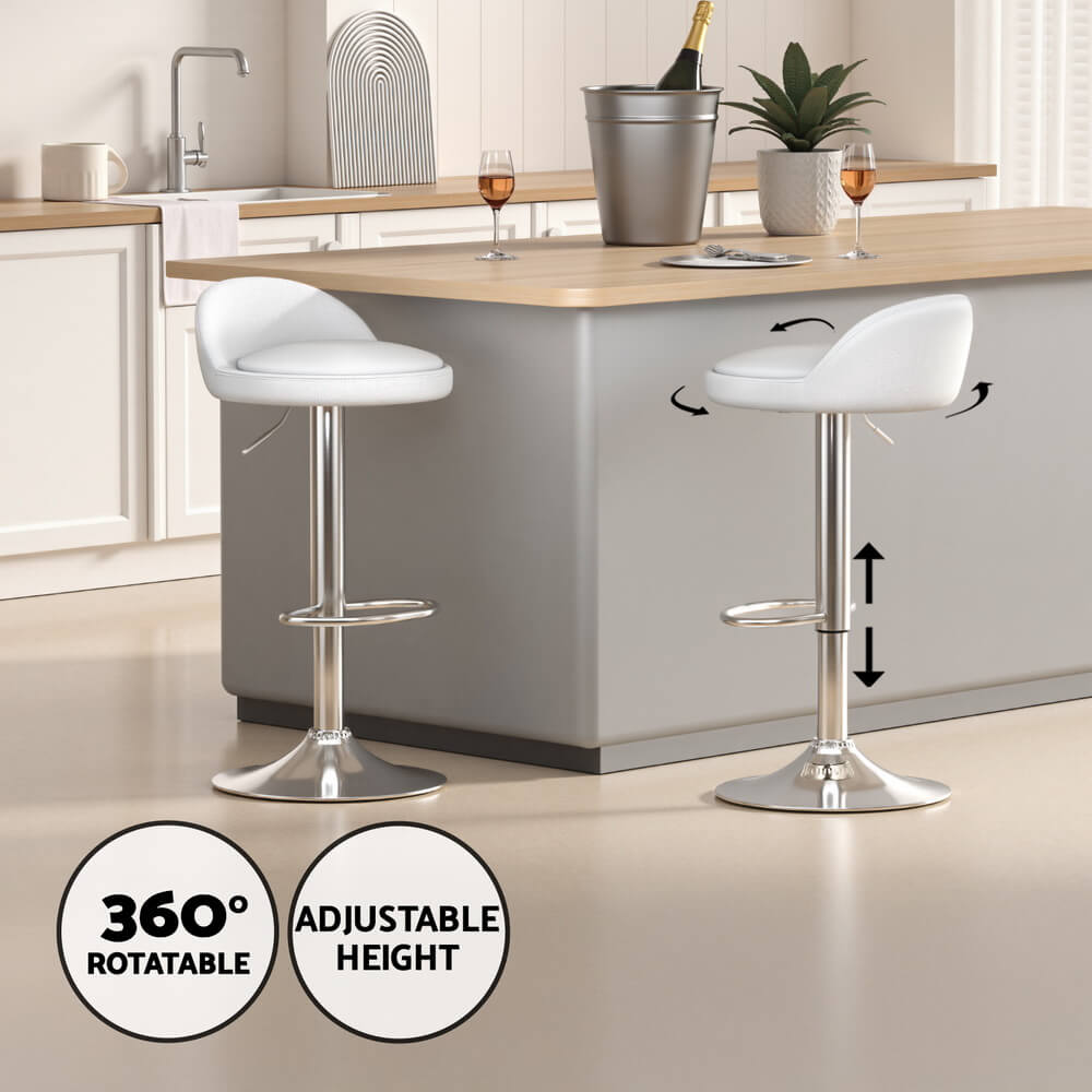 Montego Giles | PU Leather Height Adjustable Contemporary Wooden Bar Stool Set | White