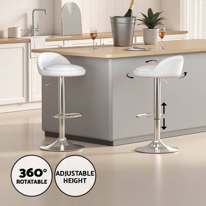 Montego Giles | PU Leather Height Adjustable Contemporary Wooden Bar Stool Set | White
