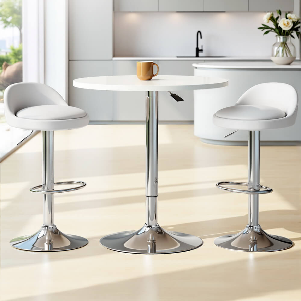 Montego Giles | PU Leather Height Adjustable Contemporary Wooden Bar Stool Set | White